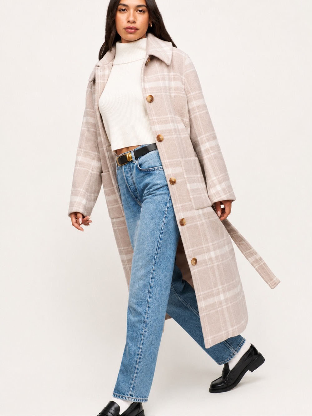 Reformation NWT Middlefield Coat Biege Plaid Wool Blend Classic Chic Womens L
